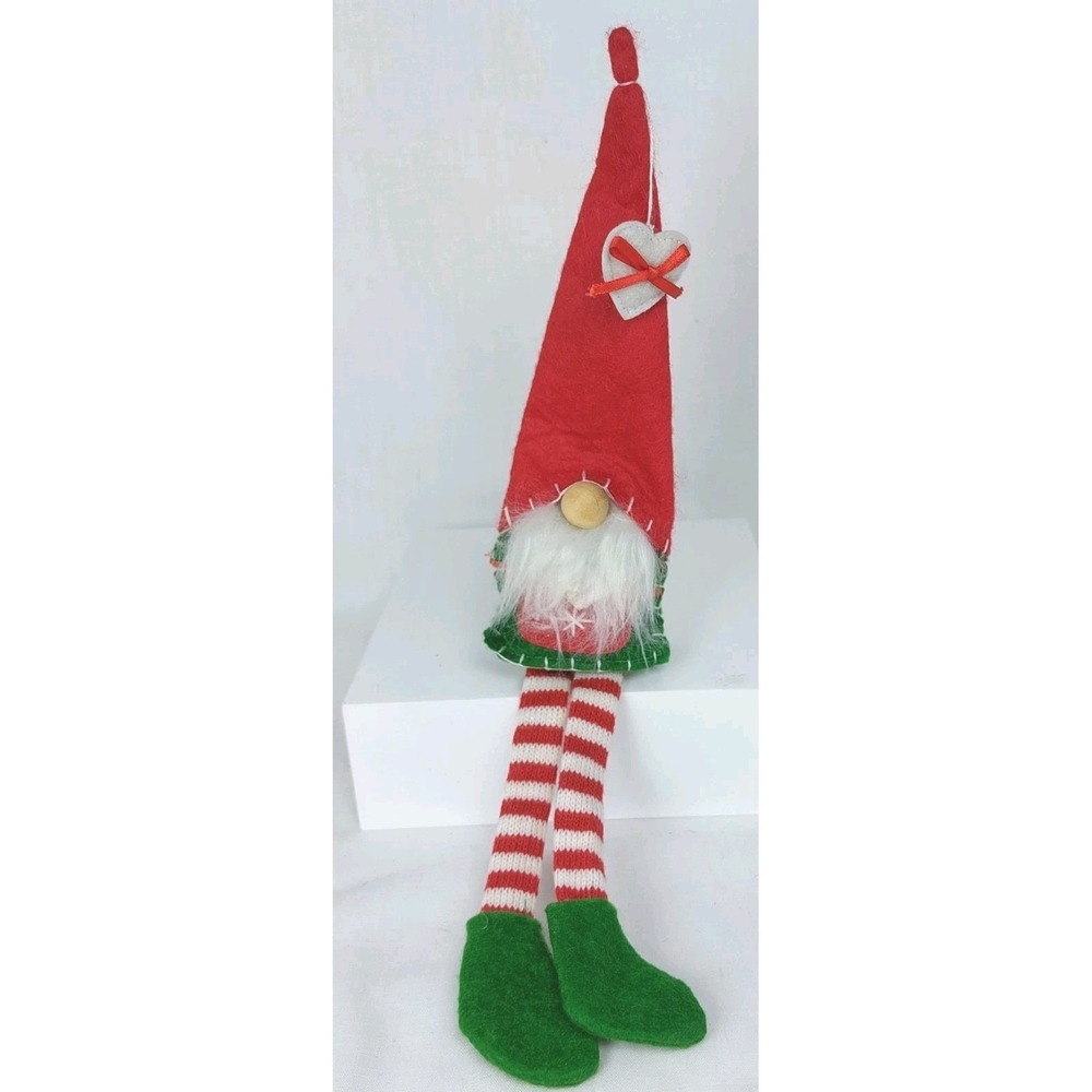 Red Christmas Gnome With Red Hat Dangling Heart And Legs 13"‎